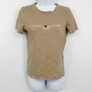Tommy Hilfiger Vintage Y2K Tan Baby Tee Size XS Early 2000s Streetwear